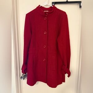 Venario red trench coat 100% wool button up women’s